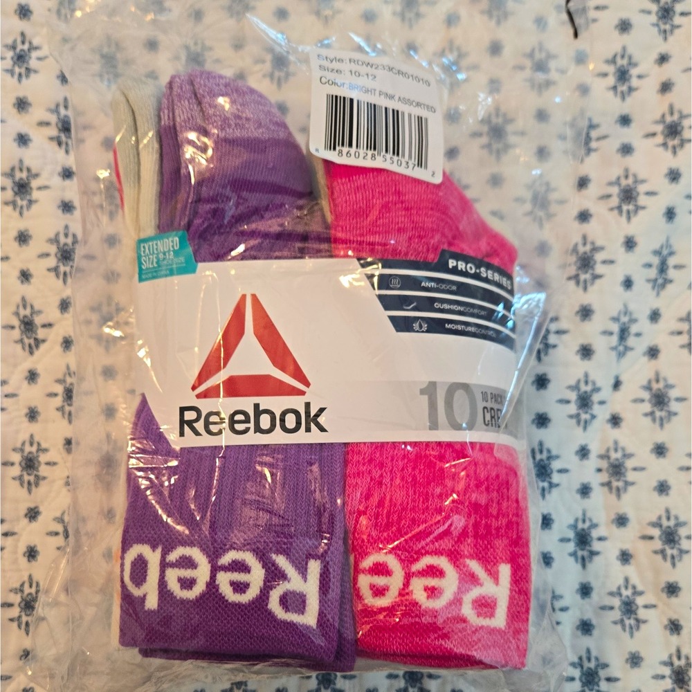 NWT 10 Pack Womens Reebok Pro-Series Crew Socks. Extended Sizes Shoe Size 9-10.